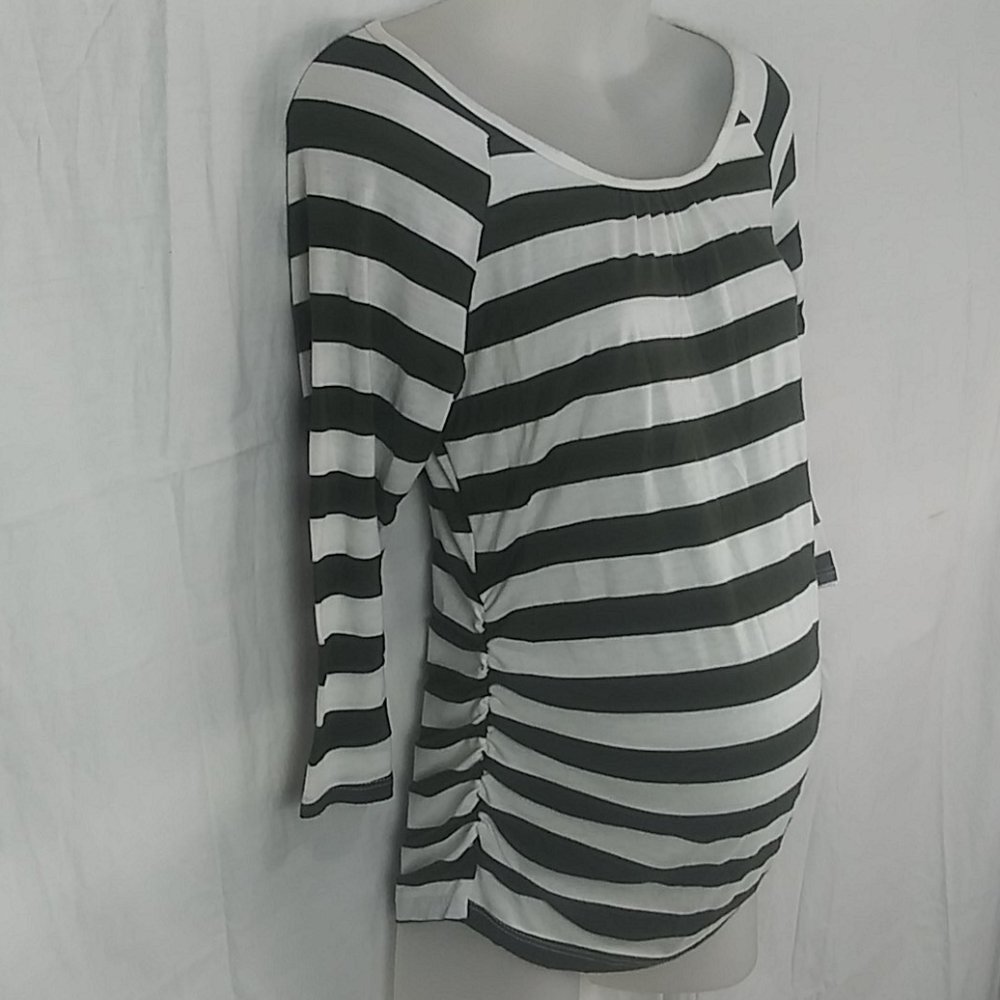 Maternity MOM'S the WORD olive white stripes lace